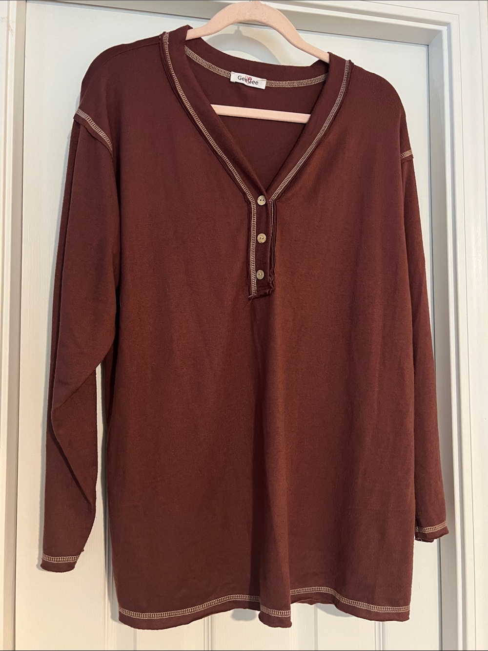 GeeGee Rust Brown Long-Sleeve Henley Tee